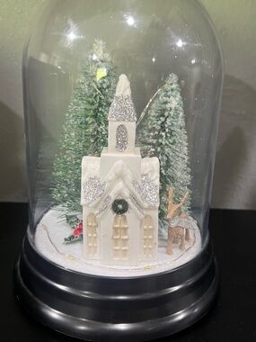 White Glitter Chapel Holiday Dome Decor - Home Holiday